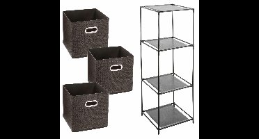 Kastmandjes/opberg mandjes - bruin - 3x stuks van 29 Liter - In rekje van 34 x 98 cm