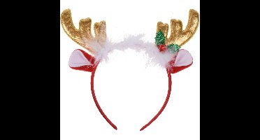 Kerst diadeem/haarband - rendier gewei met oren - goud - polyester - accessoires