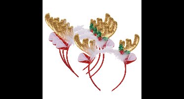 Kerst diadeems/haarbanden - 4x - rendier gewei met oren - goud - polyester - accessoires