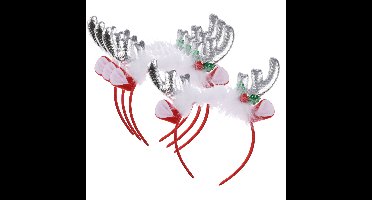 Kerst diadeems/haarbanden - 4x - rendier gewei met oren - zilver - polyester - accessoires