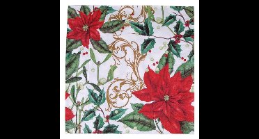 Kerst tafel servetten 40x stuks van 33 x 33 cm - Kerstbloemen print