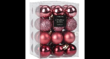 Kerstballen - 32x - kunststof - roze - 5 cm
