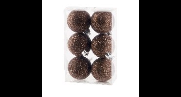 Kerstballen - 6x st - donkerbruin - glitters - D6 cm - kunststof - kerstversiering