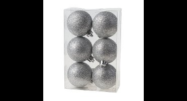 Kerstballen - 6x st - zilver - glitters - D6 cm - kunststof - kerstversiering