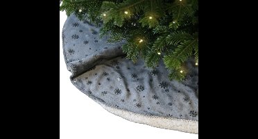 Kerstboomrok - zilver/grijs - sneeuwvlokken - D100 cm - polyester - kerstboomkleed