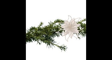 Kerstboomversiering bloem op clip - wit - 14 cm - glitters - kunststof