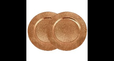 Kerstdiner onderborden - 2x - rond - goud - houtlook - D33 cm