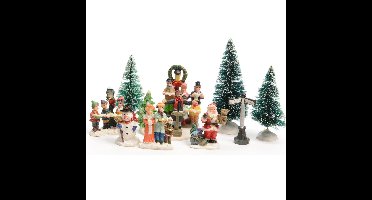 Kerstdorp set - 9-delig - zingende mensen - accessoires - 6 x 6,5 x 7 cm - polyresin