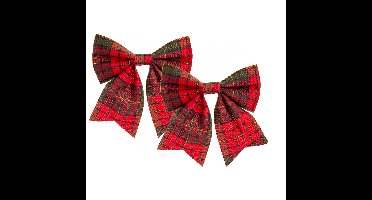 Kersthanger - 2x - strikjes - rood geruit - 14 cm?- Met ophanging