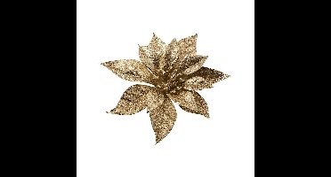Kersthanger - bloem - op clip - goud - 18 cm - Kerstboomversiering