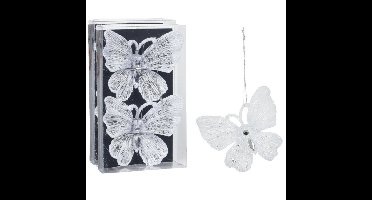 Kersthangers vlinders - 4x -transparant met wit glitter -15cm -kunststof