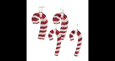 Kersthangers zuurstokken - 8x st- kunststof - 17 cm - wit/rood - kerstornamenten