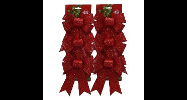 Kerstornamenten strikken - 6x st - rood - 15 x 24 cm - glitter strikjes