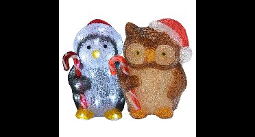 Kerstverlichting figuren - set 2x st - uil - pinguin - 24 cm - LED verlichting