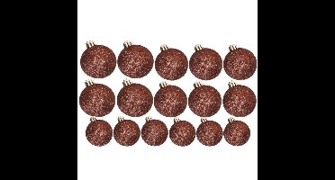 Kerstversiering set glitter kerstballen donkerbruin 6 - 8 -10 cm - pakket van 50x stuks