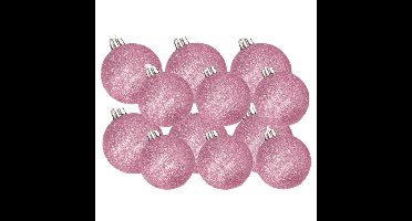 Kerstversiering set glitter kerstballen roze 6 - 8 cm - pakket van 30x stuks