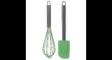 Keukengerei set - garde/pannenlikker - groen - RVS/siliconen - Ca. 26 cm