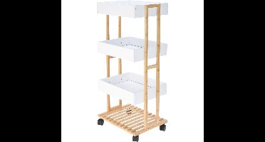 Keukentrolley - 32 x 32 x 82 cm - wit - bamboe hout - badkamer trolley