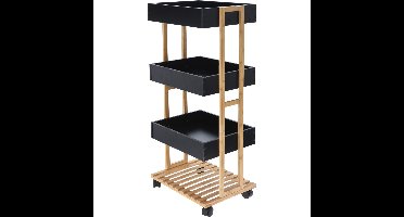 Keukentrolley - 32 x 32 x 84 cm - zwart - bamboe hout - badkamer trolley