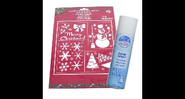 Kleine kerst raamsjablonen - 4x st- 28 x 21 cm - incl. sneeuwspray 150 ml