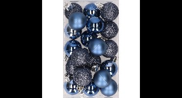 Kleine kerstballen - donkerblauw - D3 cm - kunststof - mat/glans/glitter - kerstversiering