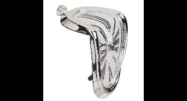 Klok in Dali stijl - smeltend - 18 x 13 cm - zilver - kunststof