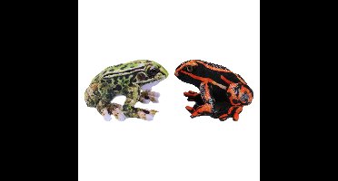 Knuffeldier Kikkers - Giftige boomkikkers - 2x stuks - dieren knuffels - rood en groen - 24 cm