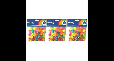 Knutsel pompoms - 225x -neon gekleurd - glitters - 0,8 tot 2,3 cm - Hobby decoratie materiaal