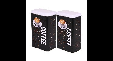 Koffieblik/bewaarblik - 2x - zwart - coffee print - 800 ml - rechthoekig