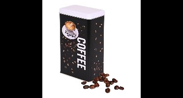Koffieblik/bewaarblik - zwart - coffee print - 800 ml - rechthoekig