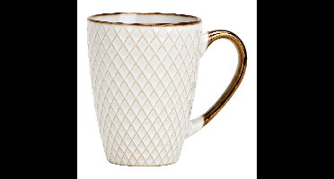 Koffiemokken Marbella - 1x stuks - Keramiek - wit/goud - 300 ml - 8 x 11 cm