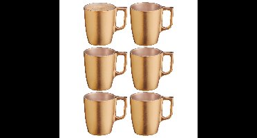 Koffiemokken Monaco - 6x stuks - Hard Glas - goud - 250 ml - 9 cm - Flashy metallic finish