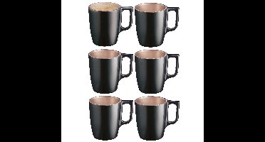 Koffiemokken Monaco - 6x stuks - Hard Glas - zwart - 250 ml - 9 cm - Flashy metallic finish