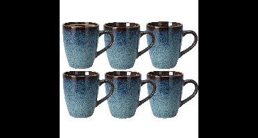 Koffiemokken Pompei - 6x stuks - Keramiek - blauw - 350 ml - 9 x 11 cm - old stone look