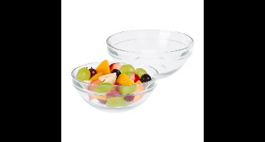 Kommetje/serveer/fruit schaal - 2x - glas - stapelbaar - 500 ml - 14 x 6 cm