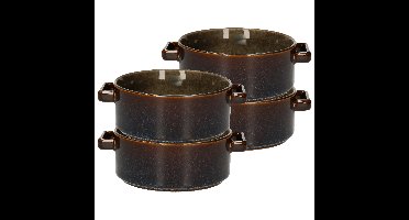 Kommetjes / schaaltjes voor dessert/soep/ontbijt - 4x - Porselein - D13 x 5.5 cm - groen/bruin