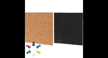 Krijtbord/prikbord set - met punaises/krijtmarker - 22 x 22 cm - kurk