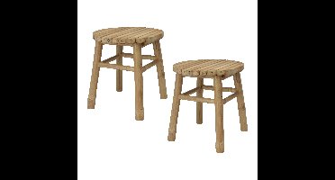 Krukje - 2x - plantentafel - bamboe hout - lichtbruin - D35 x H38 cm