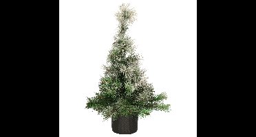 Kunst kerstboom/kunstboompje met sneeuw in donkergrijze pot 75 cm