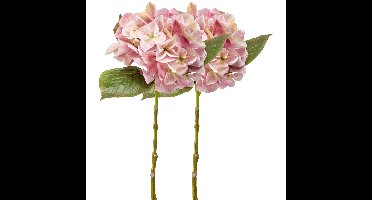 Kunstbloem hortensia tak - 2x - Challenge - 47 cm - roze - kunst zijdebloem - Hydrangea