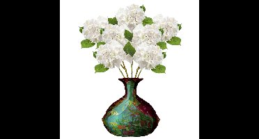 Kunstbloem Hortensia tak - 8x - Challenge - 47 cm - wit - kunst zijdebloem - Hydrangea