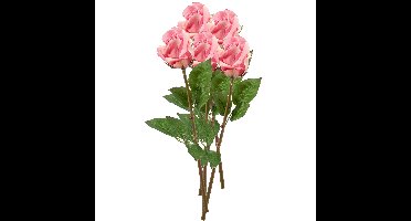 Kunstbloem Roos Bud tak - 5x - 58 cm - roze - Kunst zijdebloemen