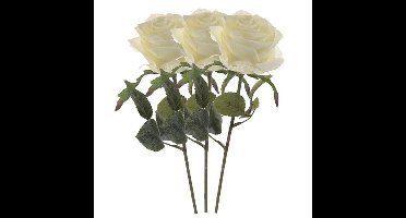 Kunstbloem roos Simone - 3x - wit - 45 cm - decoratie bloemen