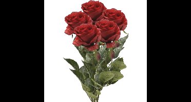 Kunstbloem roos Simone - 5x - rood - 73 cm - decoratie bloemen