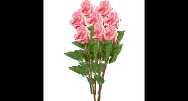 Kunstbloemen boeket Roos Bud - 8x - 58 cm - roze - Kunst zijdebloemen
