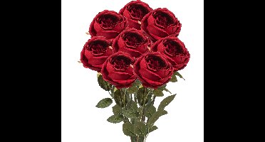 Kunstbloemen boeket roos Joelle - 8x - rood - 65 cm - decoratie bloemen