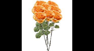 Kunstbloemen boeket Roos Laurie - 8x - 57 cm - oranje - Kunst zijdebloemen