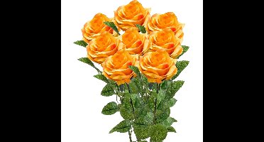 Kunstbloemen boeket roos Marleen - 8x - geel - 63 cm - decoratie bloemen