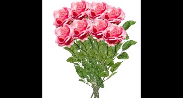Kunstbloemen boeket roos Marleen - 8x - roze - 63 cm - decoratie bloemen