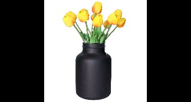 Kunstbloemen boeket Tulp Tulipa - 10x - 44 cm - geel/fuchsia - Real Touch - kunst zijdebloemen